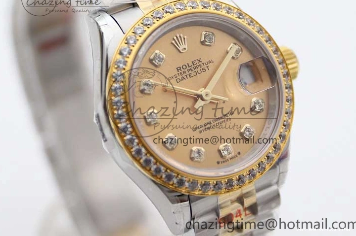 Good Copy Rolex Watches Diamonds Best Jubilee on Diamond Gold Durable Lady 1:1 TWF Bezel Markers NH DateJust SS Dial Edition 28 Bracelet 2133 YG 0102